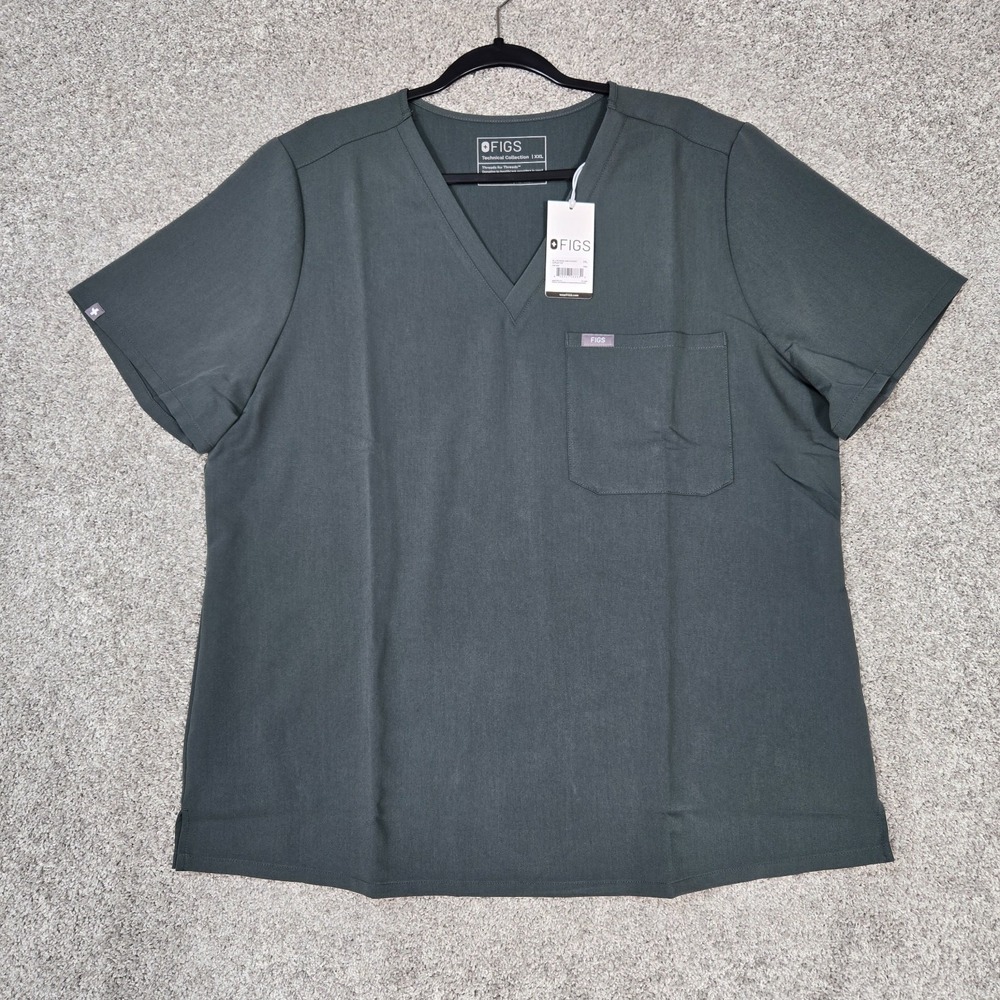 FIGS Catarina One Pocket Scrub Top Green/Grey women 2XL technical collection NEW